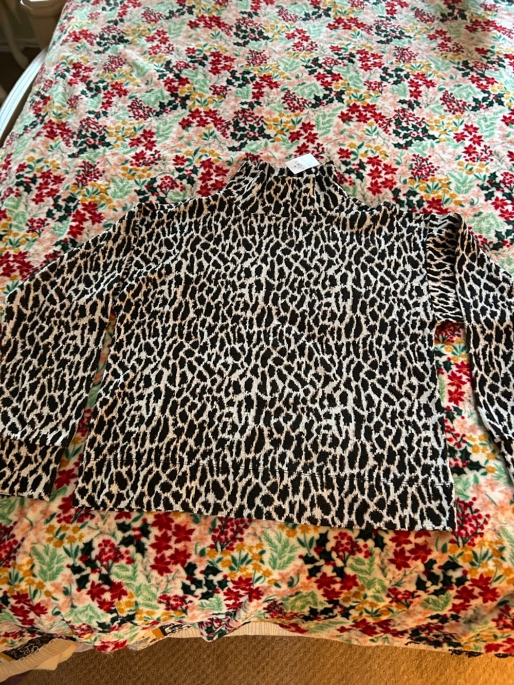 LOFT Black and Cream Leopard Print Turtleneck Sweater